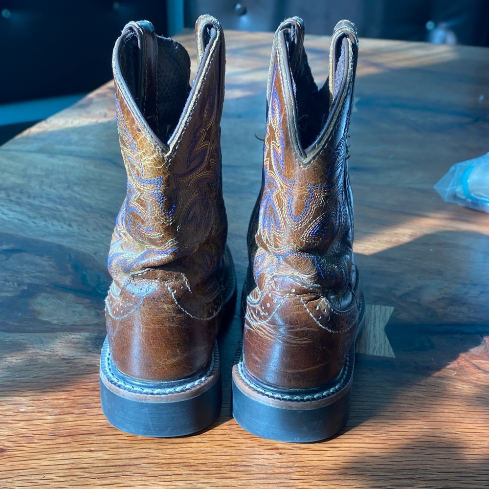 Justin Boots Kids Brown Leather Boots boys 12 D - Picture 4 of 8